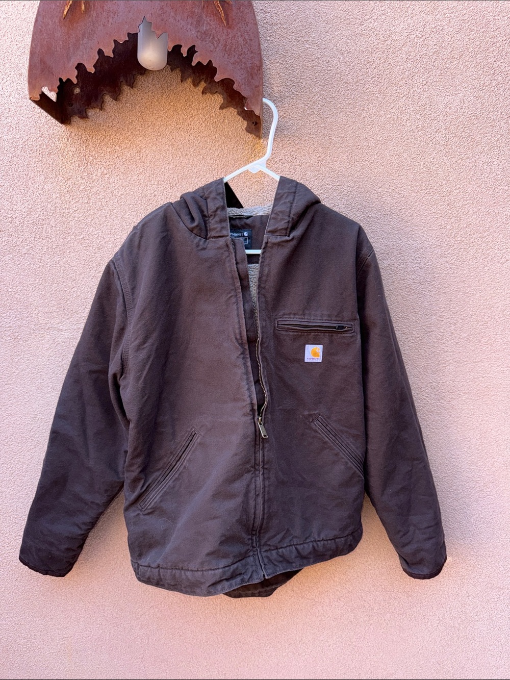Carhartt washed duck sherpa lined jacket in dark brown size men’s medium